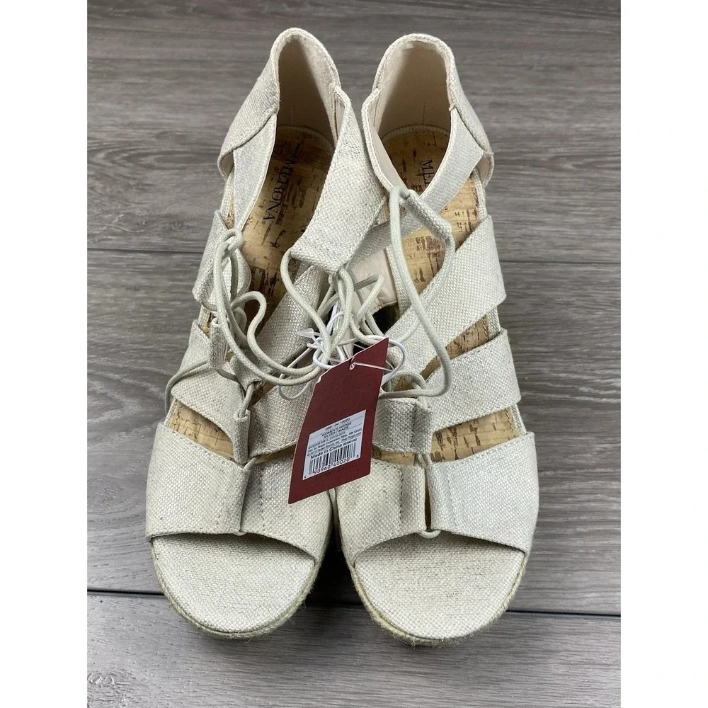 Merona‎ Women's Lace Up Espadrille Wedge Sandals Cream Size 9 New